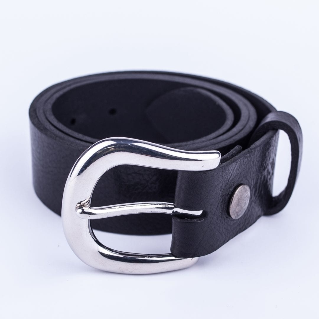 Womens black leather jeans belt with chrome buckle - Hip & Waisted ...