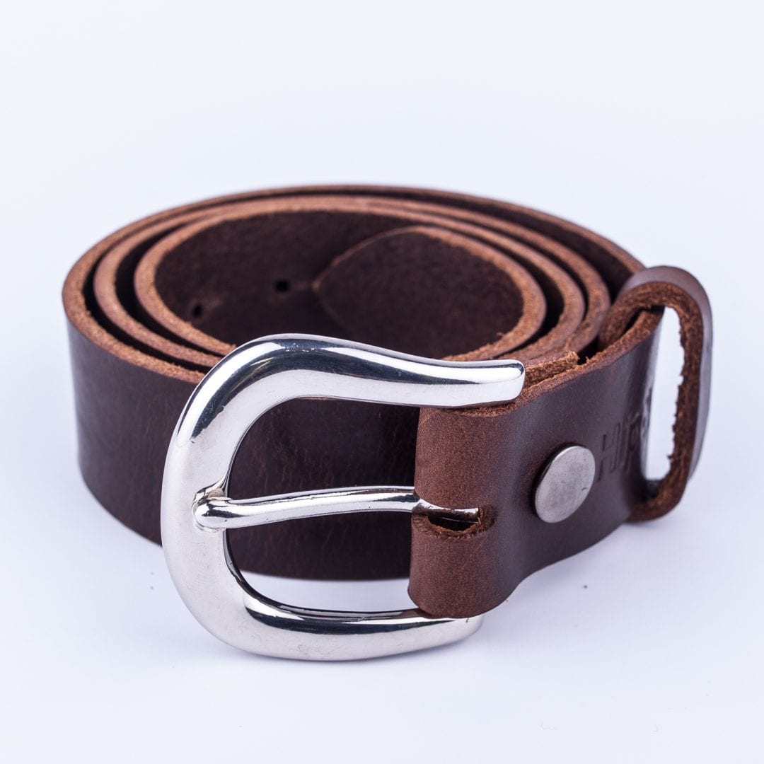 Womens dark brown leather jeans belt with chrome buckle - Hip & Waisted ...