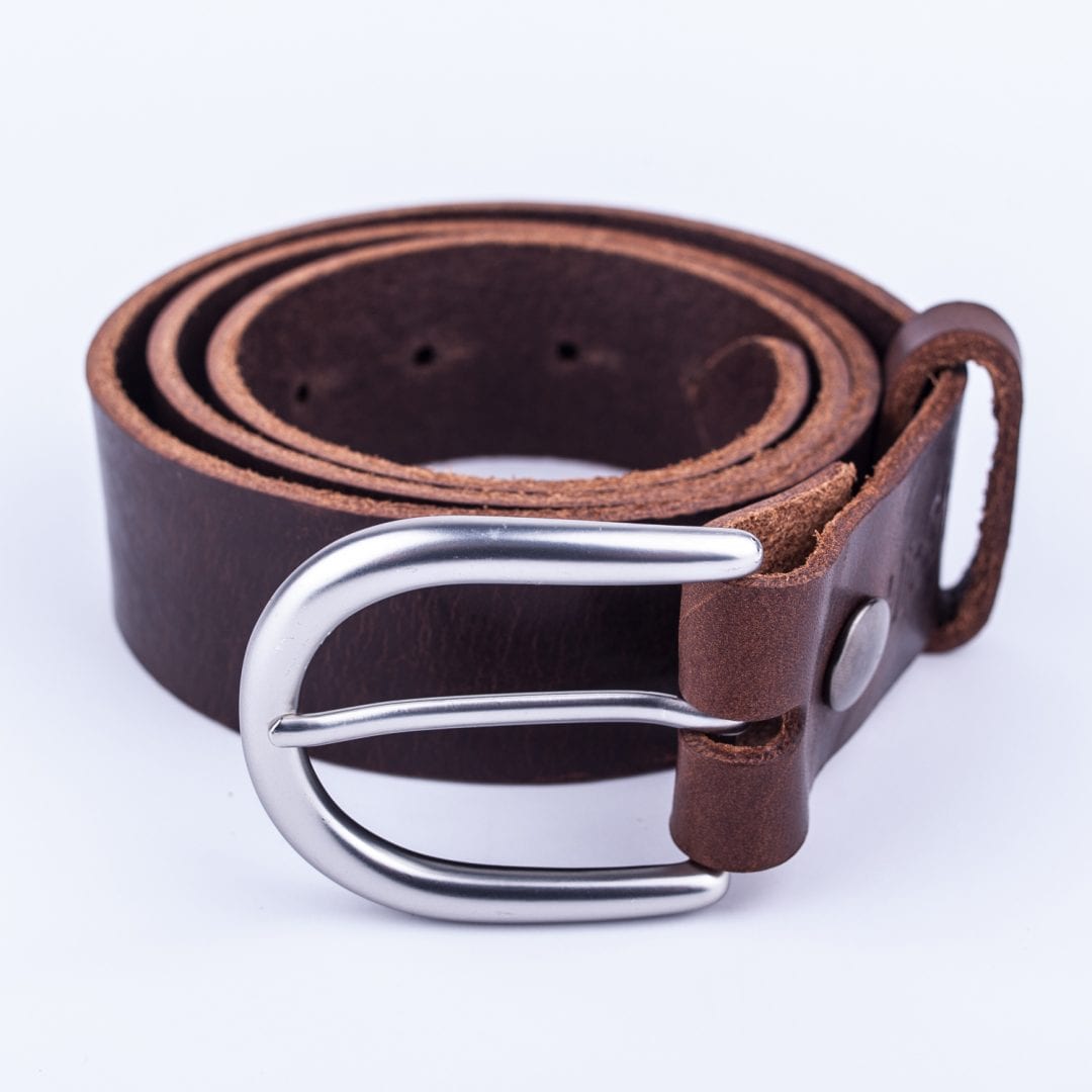 Womens dark brown leather jeans belt with brushed silver buckle - Hip & Waisted | Belts & Buckles