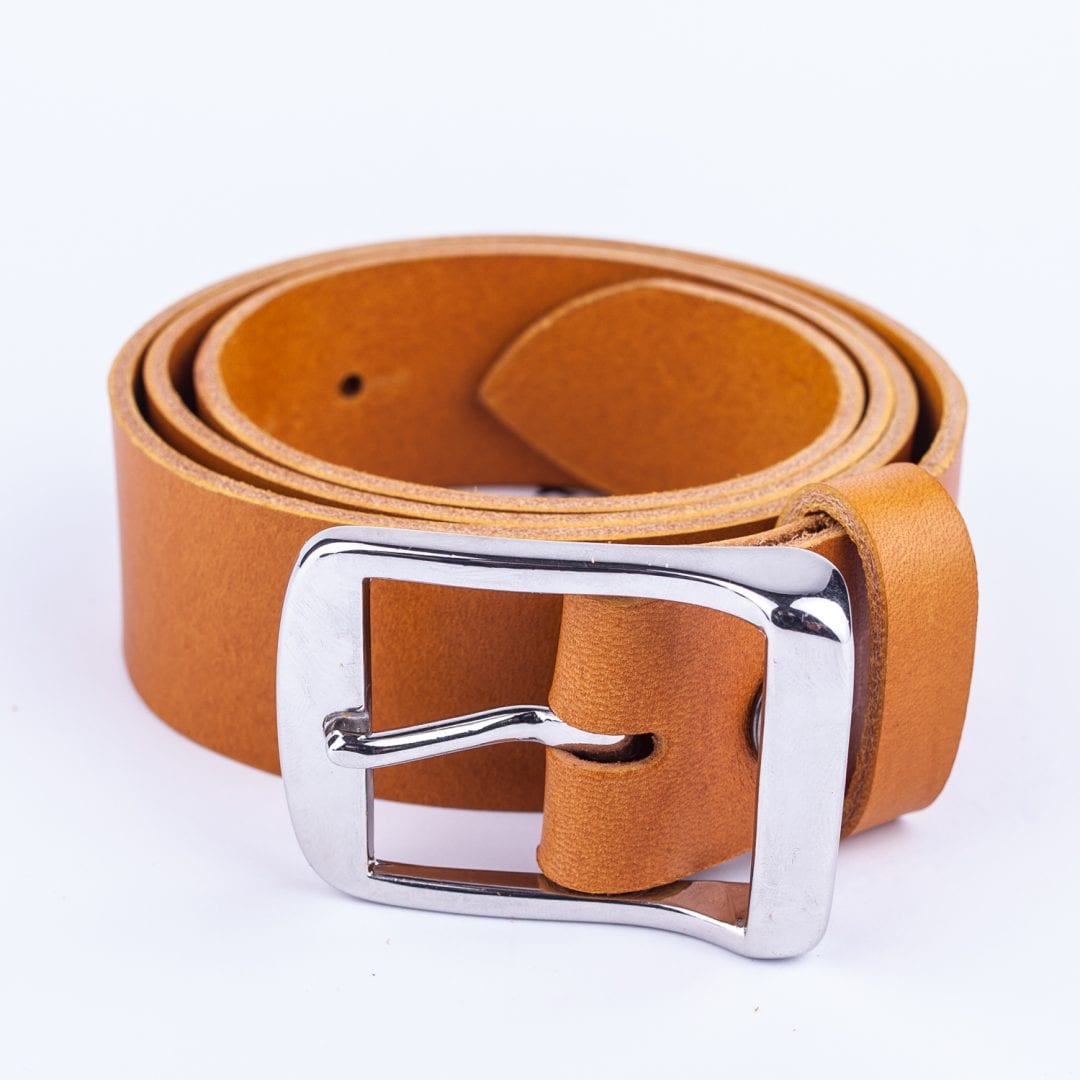 Mens yellow leather jeans belt with chrome buckle - Hip & Waisted ...