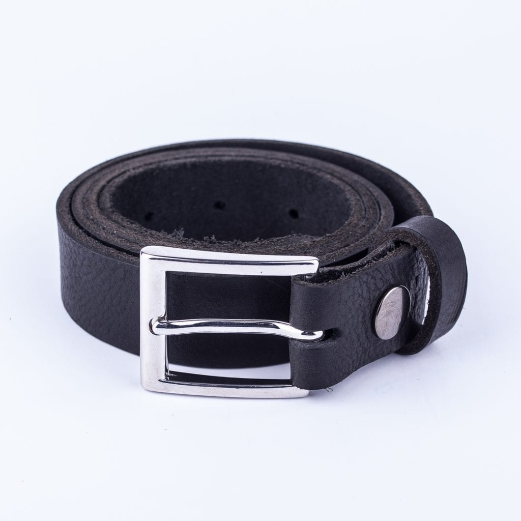 Mens black leather dress belt with chrome buckle Hip & Waisted Belts & Buckles