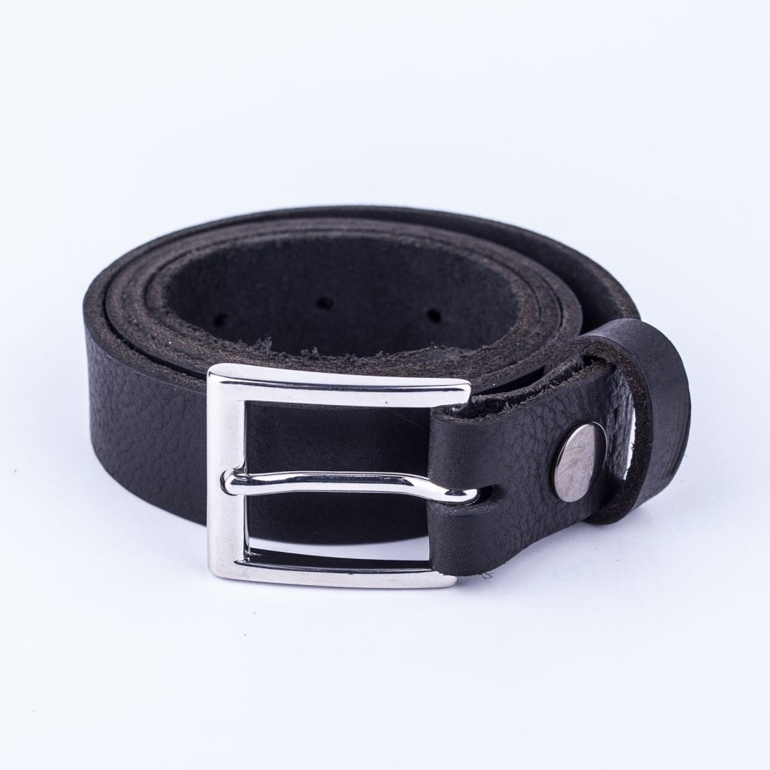 Mens black leather dress belt with chrome buckle - Hip & Waisted ...