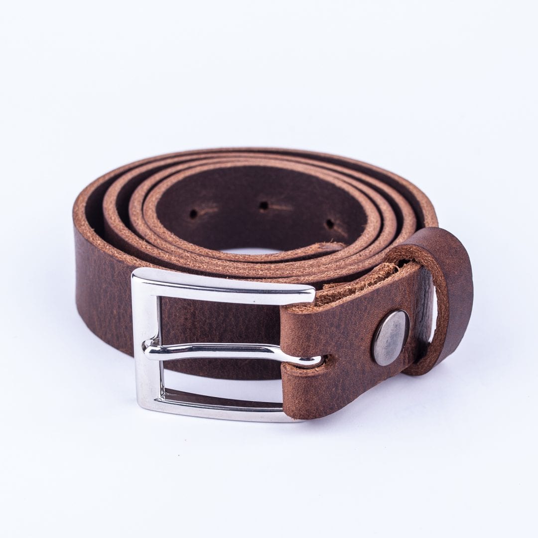 Mens dark brown leather dress belt with chrome buckle - Hip & Waisted ...