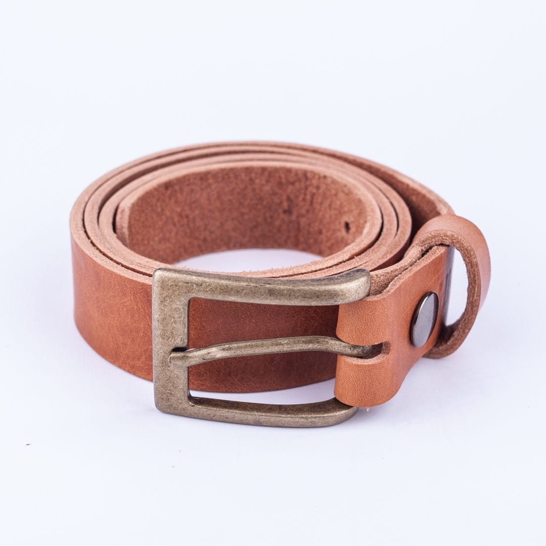 Mens tan leather dress belt with brushed brass buckle - Hip & Waisted ...
