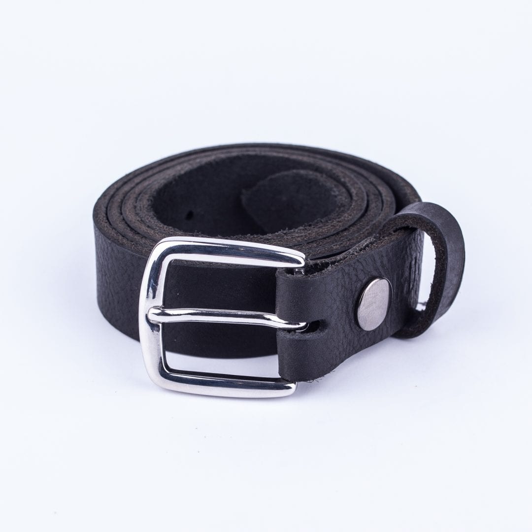 Womens black leather dress belt with chrome buckle - Hip & Waisted ...