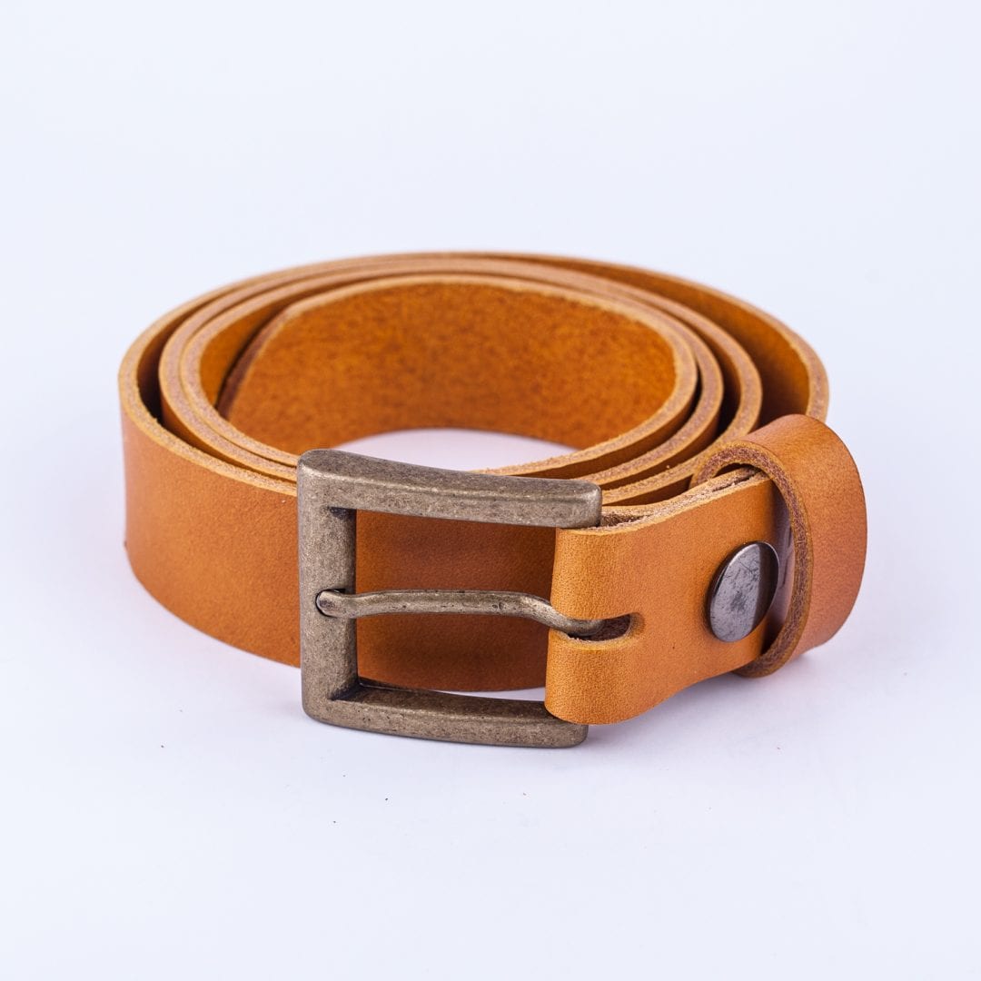 Womens yellow leather dress belt with brushed brass buckle Hip