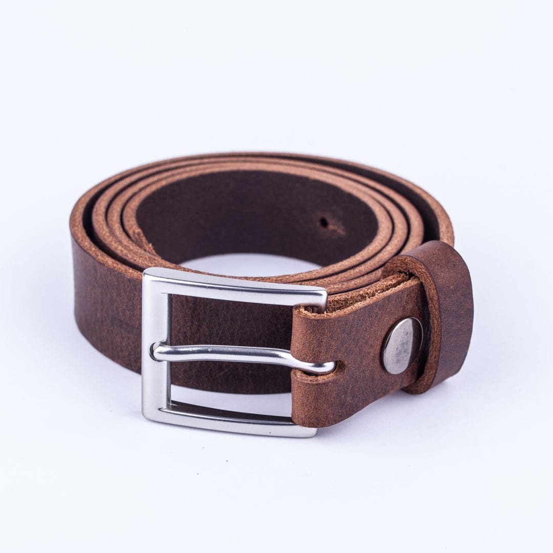 Womens dark brown leather dress belt with brushed silver buckle - Hip ...