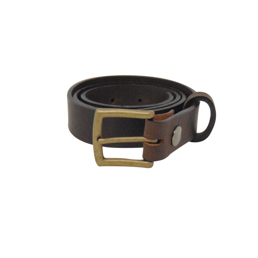 Mens brown leather dress belt with a brushed brass buckle - Hip & Waisted | Belts & Buckles