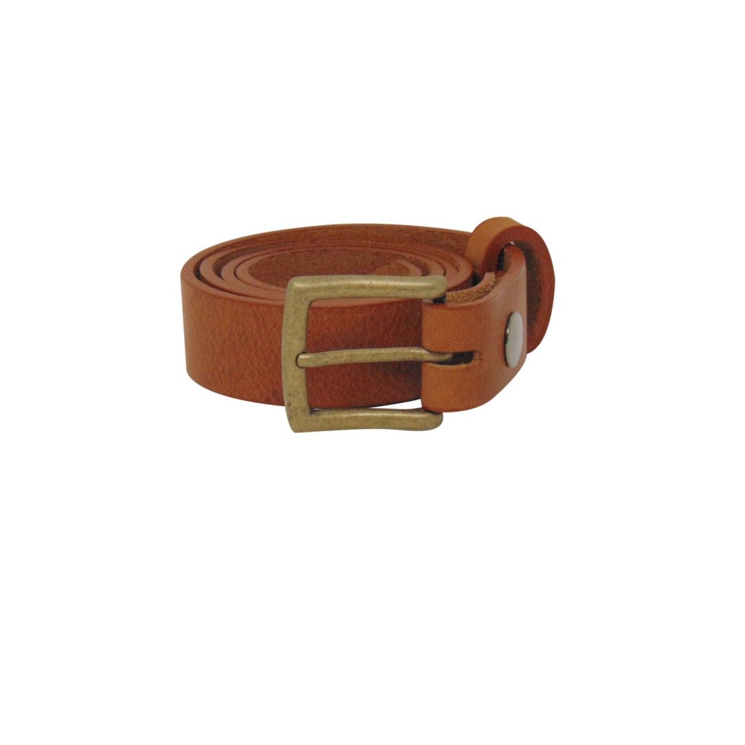 Mens tan leather dress belt with a brushed brass buckle Hip & Waisted