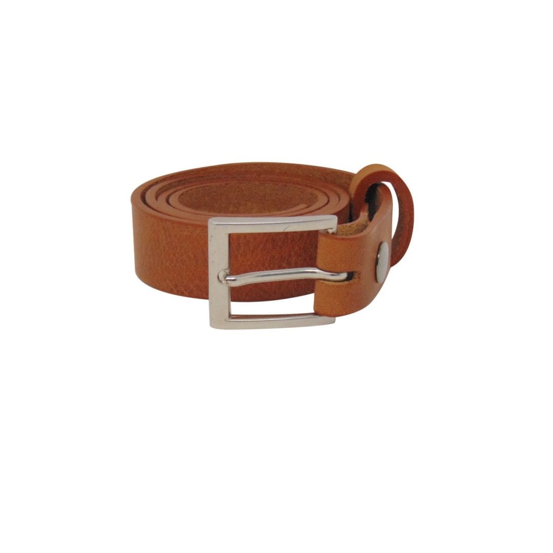 Mens tan leather dress belt with a brushed silver buckle - Hip & Waisted | Belts & Buckles