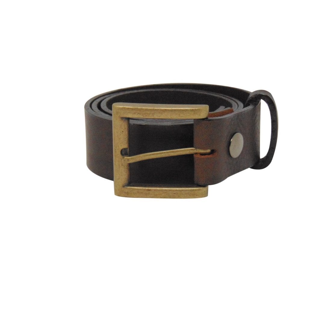 Mens brown leather jeans belt with a brushed brass buckle - Hip & Waisted | Belts & Buckles