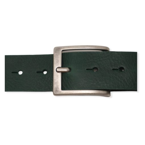 | Mens green jeans belt with brushed silver buckle