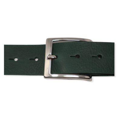 | Mens green jeans belt with chrome buckle
