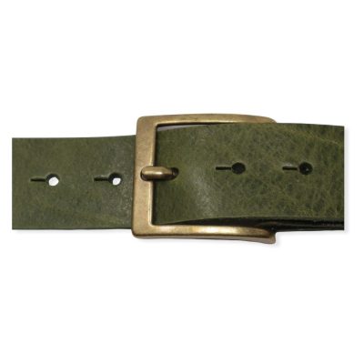 | Mens olive jeans belt with brushed brass belt buckle