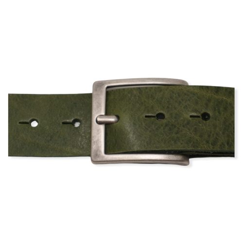 | Mens olive jeans belt with brushed silver buckle