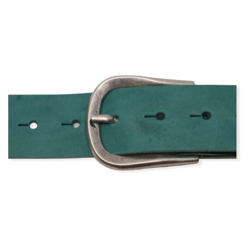 Womens teal leather jeans belt with brushed silver buckle