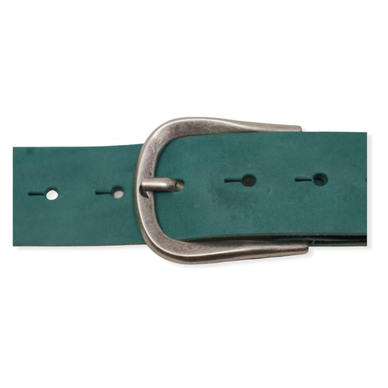 Womens teal leather jeans belt with brushed silver buckle Hip