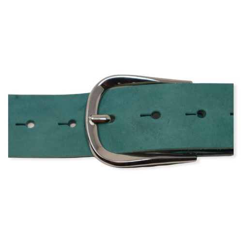 Womens teal leather jeans belt with chrome buckle
