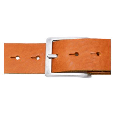 Mens yellow leather jeans belt with brushed silver buckle