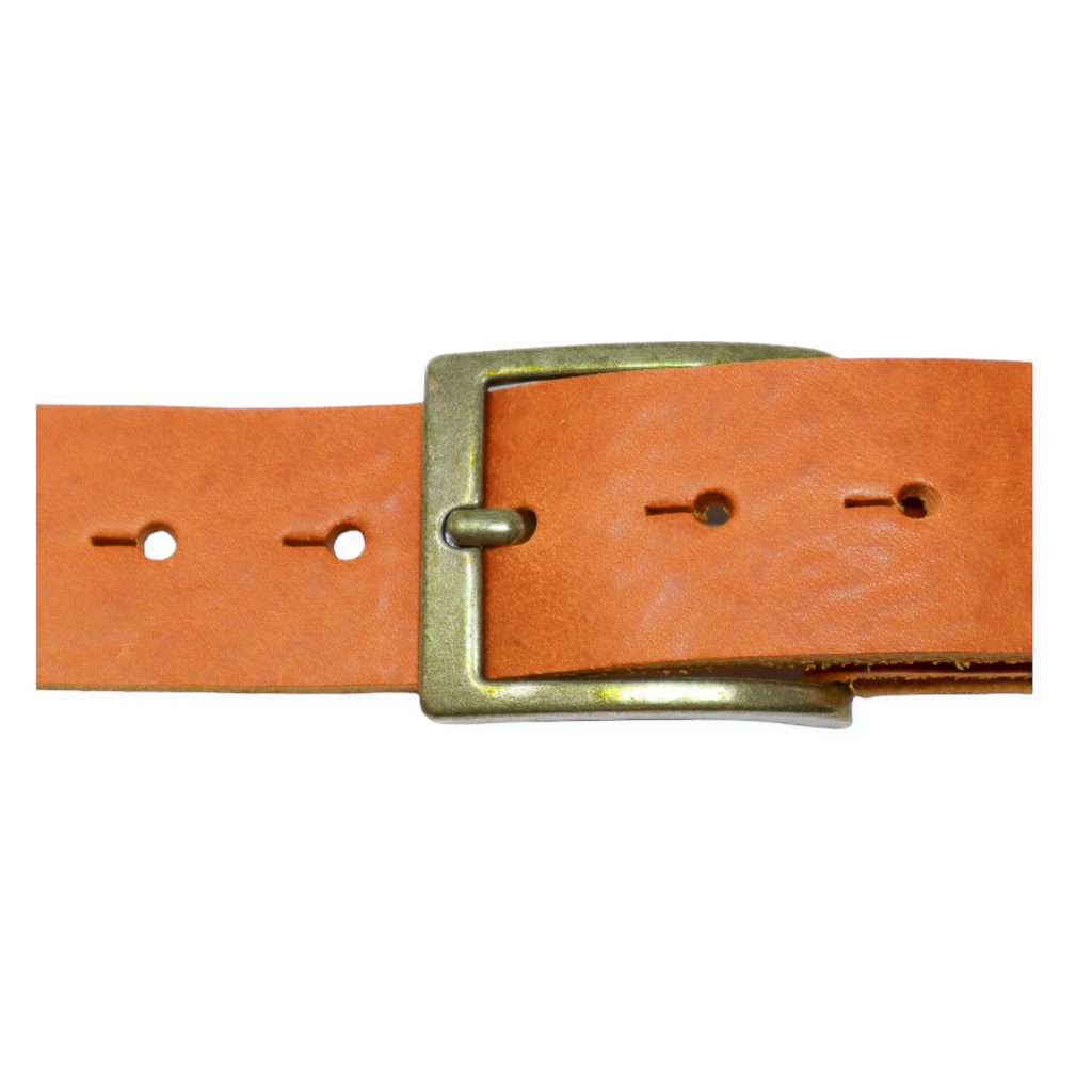 Mens yellow leather jeans belt with brushed brass buckle Hip