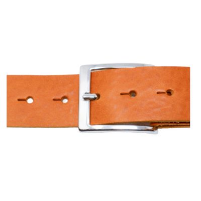 Mens yellow leather jeans belt with chrome buckle