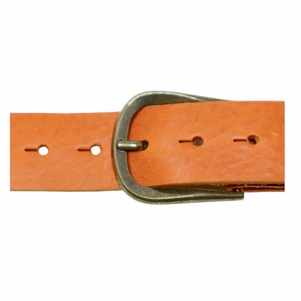 Womens yellow leather jeans belt with brushed brass buckle Hip