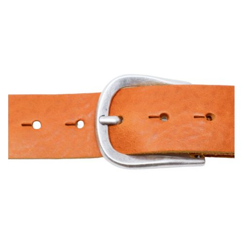 Womens yellow leather jeans belt with brushed silver buckle