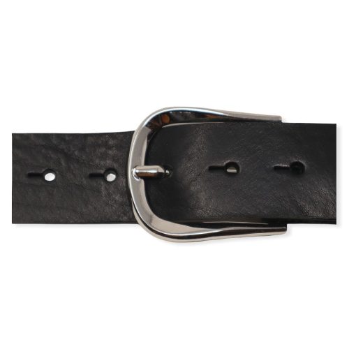 Womens black leather jeans belt with chrome buckle
