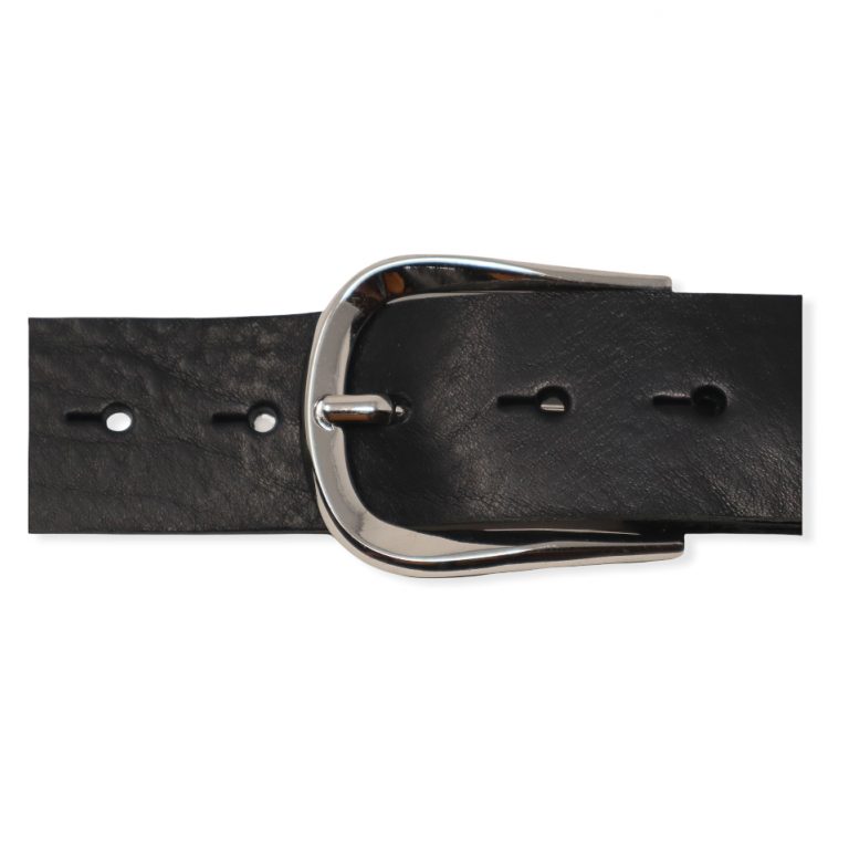 Womens black leather jeans belt with chrome buckle Hip & Waisted