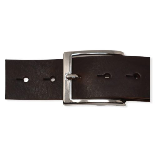 Mens dark brown leather jeans belt with chrome buckle