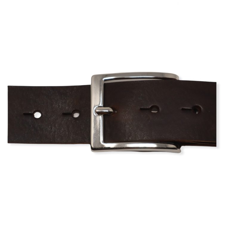 Mens dark brown leather jeans belt with chrome buckle Hip & Waisted