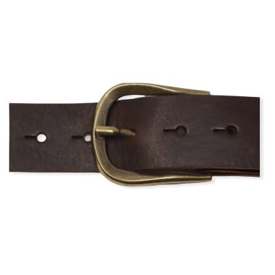 Womens black leather jeans belt with brushed brass buckle - Hip & Waisted