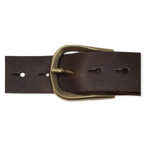 Womens dark brown leather jeans belt with brushed brass buckle