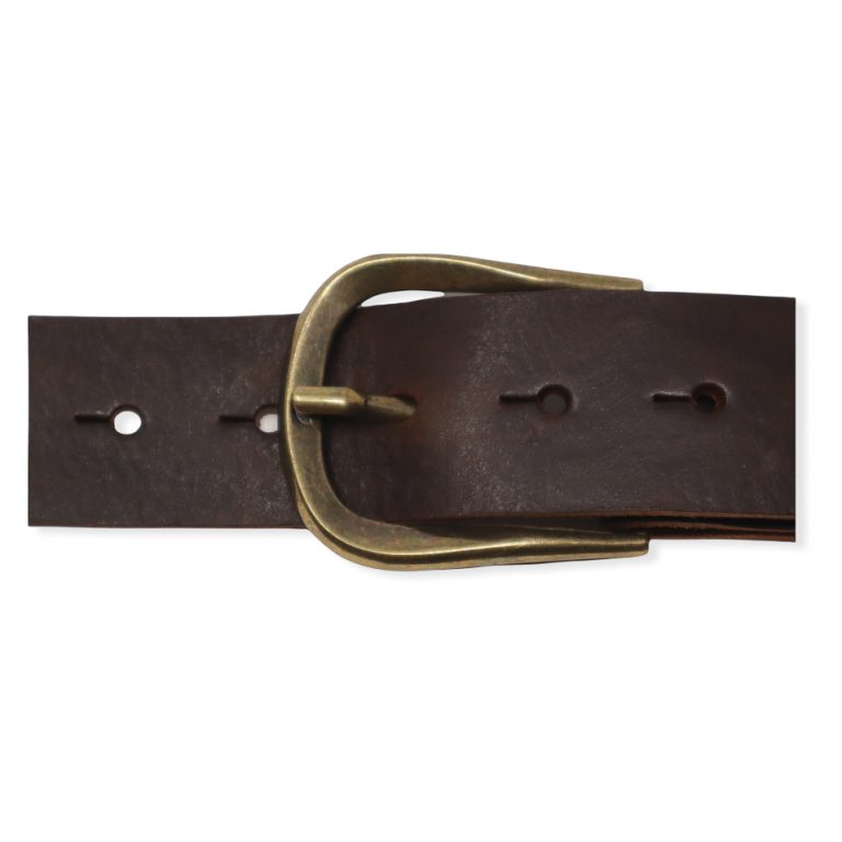 Womens dark brown leather jeans belt with brushed brass buckle Hip