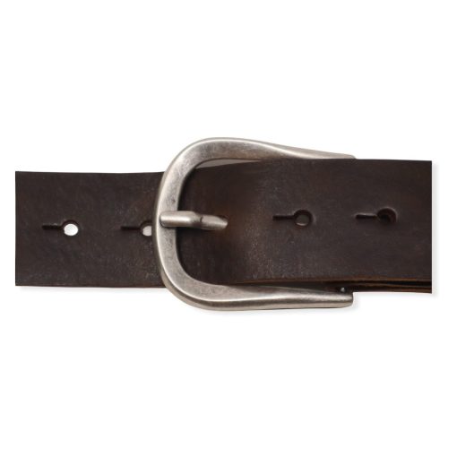 Womens dark brown leather jeans belt with brushed silver buckle