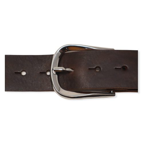 Womens dark brown leather jeans belt with chrome buckle