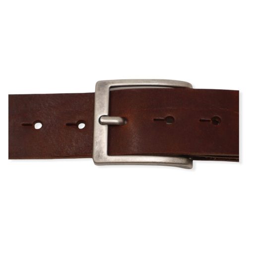 Mens mid brown leather jeans belt with brushed silver buckle