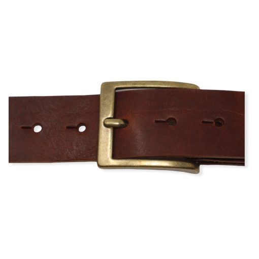 Mens mid brown leather jeans belt with brushed brass buckle