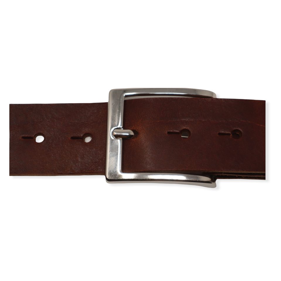 Mens mid brown leather jeans belt with chrome buckle - Hip & Waisted ...