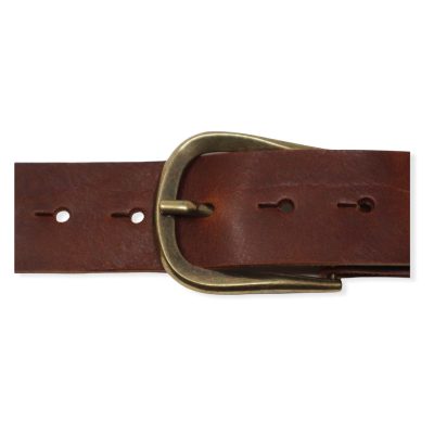 Womens mid brown leather jeans belt with brushed brass buckle