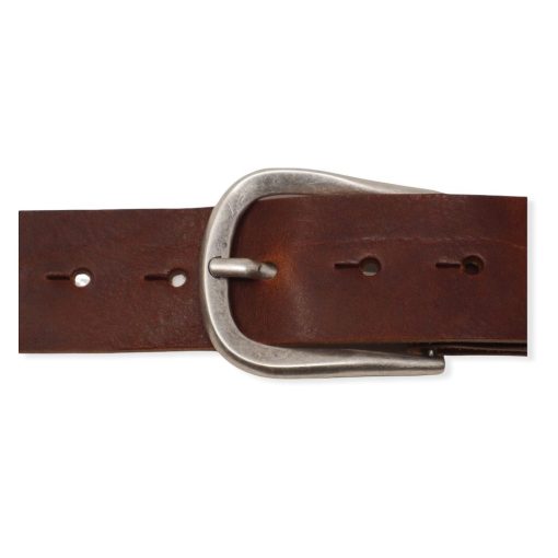Womens mid brown leather jeans belt with brushed silver buckle