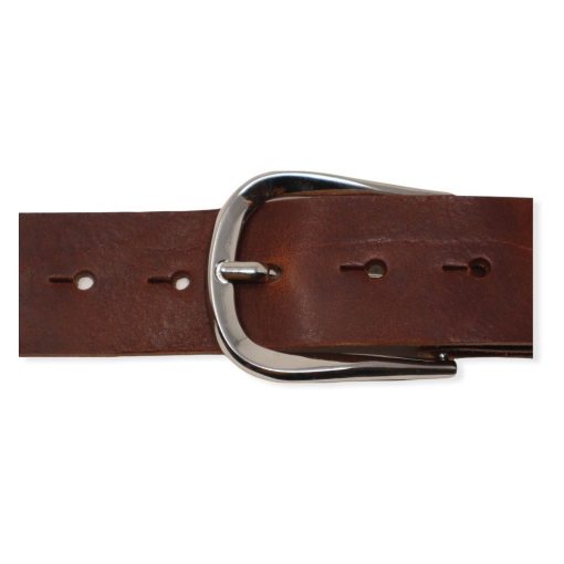 Womens mid brown leather jeans belt with chrome buckle
