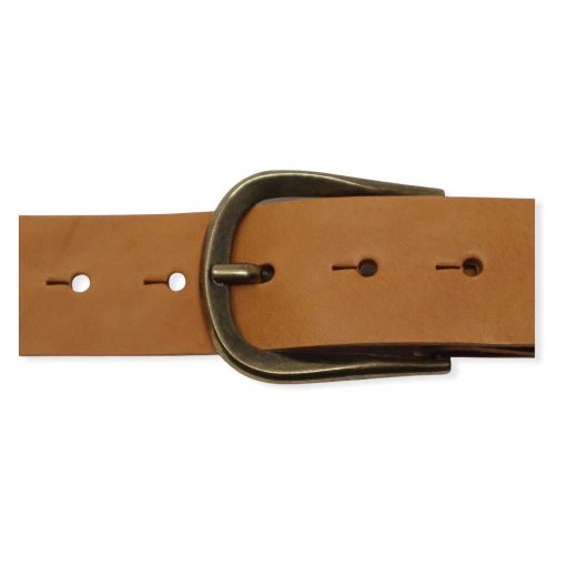 Womens tan leather jeans belt with brushed brass buckle