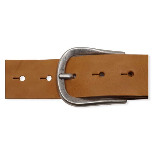 Womens tan leather jeans belt with brushed silver buckle