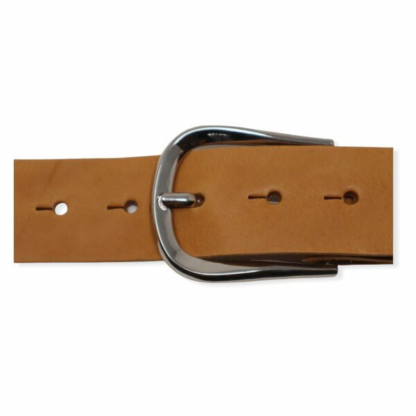 Womens tan leather jeans belt with chrome buckle Hip & Waisted
