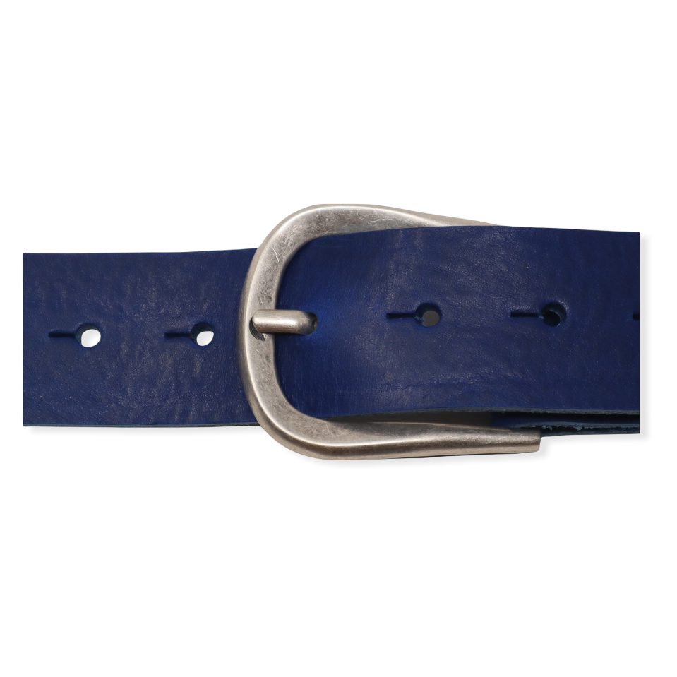 Womens blue leather jeans belt with brushed silver buckle Hip Waisted Belts Buckles