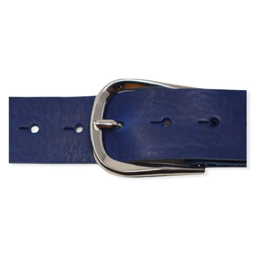 Womens blue leather jeans belt with chrome buckle