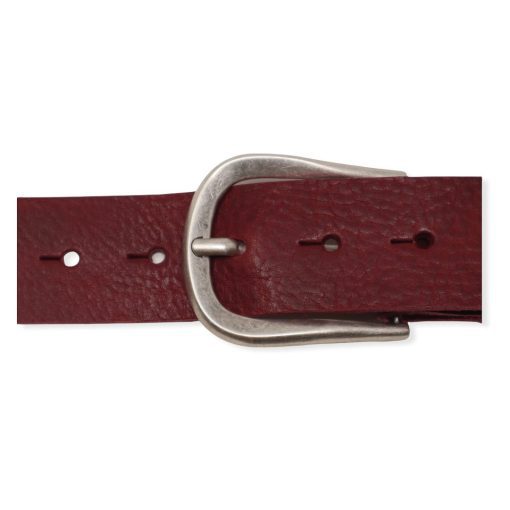 Womens burgundy leather jeans belt with brushed silver buckle