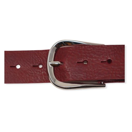 Womens burgundy leather jeans belt with chrome buckle