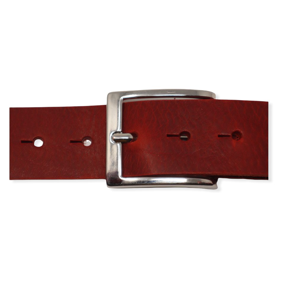 Mens red leather jeans belt with chrome buckle - Hip & Waisted | Belts ...
